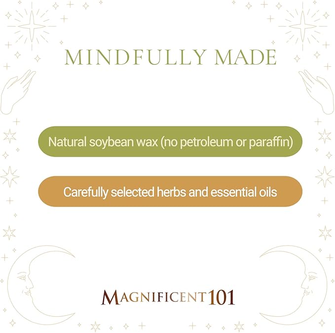 MAGNIFICENT 101 Abundance Manifestation Smudge Candle - 6 Oz Soy Wax - 35-Hour Burn - Infused with Lemon, Rosemary & Sandalwood - Money Candle for Energy Cleansing