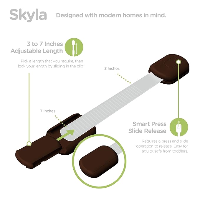 Baby Proofing Child Safety Locks (16 Pack) by Skyla Homes - The Safest, Quickest and Easiest 3M Adhesive Cabinet Latches, No Screws & Magnets, Multi-Purpose for Furniture, Kitchen, Ovens, Toilet Seats