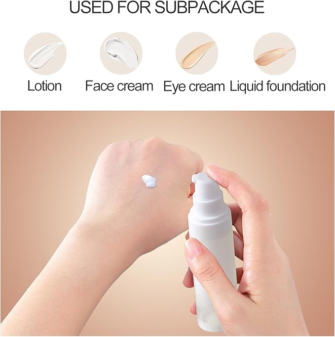 Small Airless Pump Bottles，Travel Toiletry containers，Lotion Dispenser，1.7 oz Travel Bottles TSA Approved Shampoo, Liquid Foundation, Hand sanitizer（ 4 Pack）