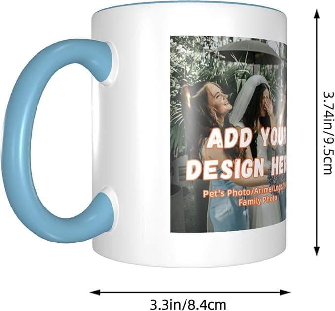 Custom Mugs and Coffee Cups Partial or Full Size Printed Creative Designs Customizable with Your Photos Images Text (Partial, Sky Blue)