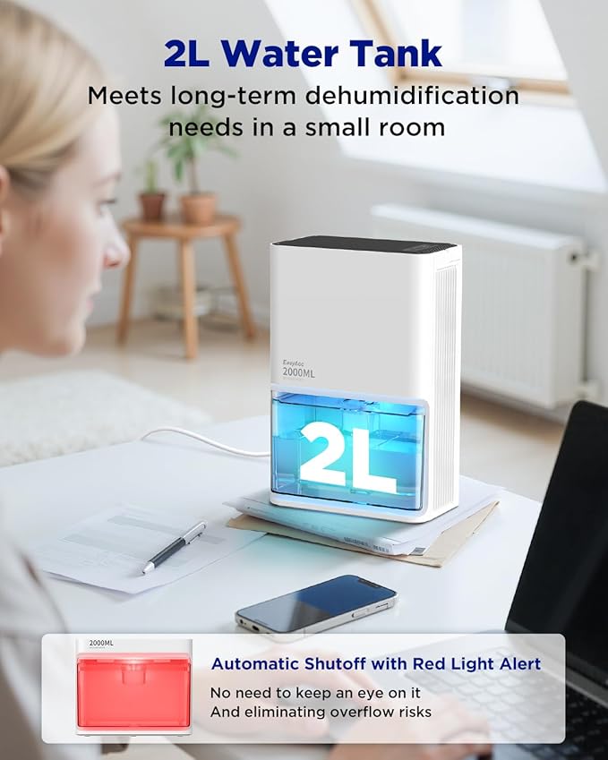 EasyAcc Dehumidifier for Home, Quiet Energy Efficient Dehumidifiers for Bathroom Bedroom Basement RV Living Room, Auto Defrost & Auto Shut Off, 68 OZ Water Tank, 7 Color Ambient Light