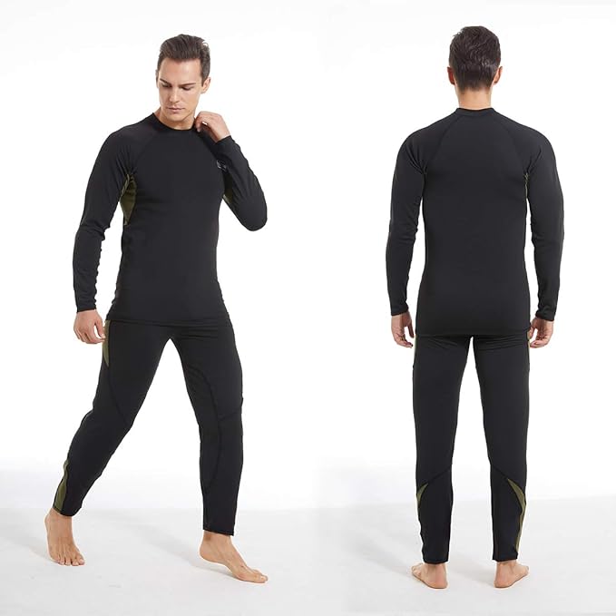 Men’s Thermal Underwear Set, Winter Fleece Lined Sport Long Johns Base Layer Quick Drying Thermo for Hunting Skiing