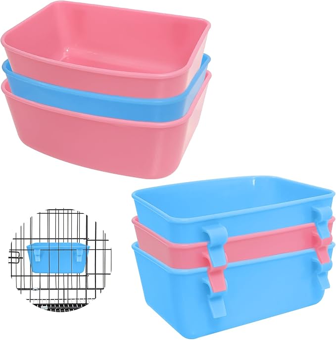 6 Pack Feeder (Blue, Pink), Hanging Feeder,Food and Water Container, Bath Water Bowl Universal for Birds Hamsters Mice Rats Rabbit Guinea Pig Small Pets (S) (S)