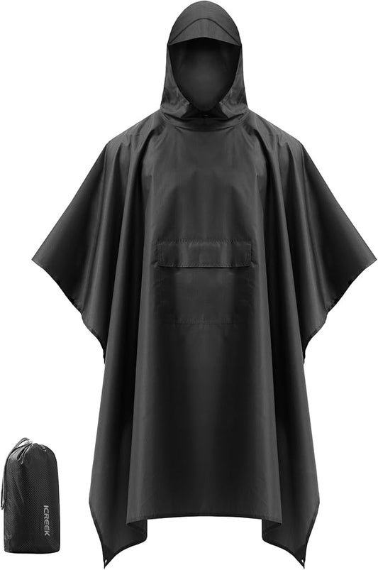 iCreek Hooded Rain Poncho Packable Unisex Raincoat Jacket with Pocket Waterproof Lightweight for Hiking, Camping, Outdoor