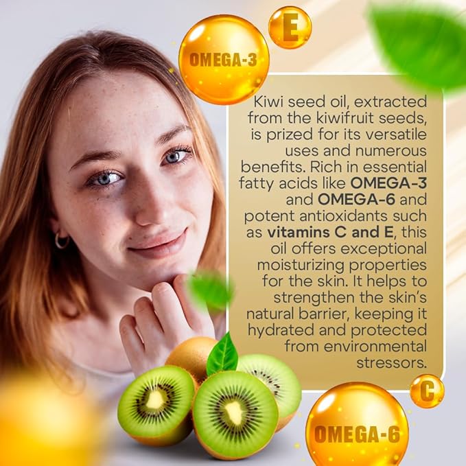 Au Natural Organics Kiwi Seed Oil for Face, Skin, Hair, Scalp, Lip & Nails Care | Cold Pressed Skin Moisturizer Oil, Reduce Wrinkles, Large Pores, Acne, Dark Spots & Other Skin Blemishes 3.4 oz