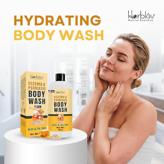 Eczema Body Wash – All Natural Eczema Soap, Dermatitis, Psoriasis Treatment for Dry Itchy Sensitive Skin Relief – Gentle Detoxifying, Healing, Anti-Itch, Oatmeal Goat Milk Bath Wash for Kids, & Adults