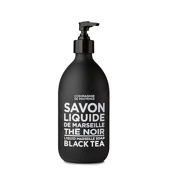 Compagnie de Provence Savon de Marseille Extra Pure Liquid Soap - Black Tea - 16.7 Fl Oz Glass Pump Bottle and 33.8 fl oz Plastic Bottle Refill
