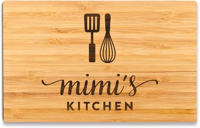 Andaz Press Laser Engraved Small Bamboo Wood Cutting Board, 9.5 x 6-inch, Mimi's Kitchen, 1-Pack Grandma Mother's Day Mom's Birthday Grandma Cutting Board Grandma Gift Ideas Grandma Kitchen Gifts