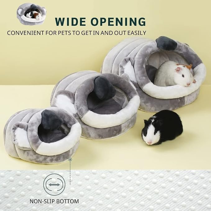 JanYoo Warm Bunny Bed for Rabbits Outdoor Cage Hideout Hut Tent Cave Tunnel Cute House Cotton Washable Winter Gray (XL,Koala)