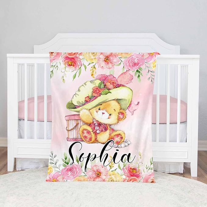 Ship Next Day, Personalized Baby Blankets with Name,Cute Little Bear Blankets for Kids,Super Soft Fleece Custom Baby Blanket for Boys,Girl, Personalized Gifts for Newborn