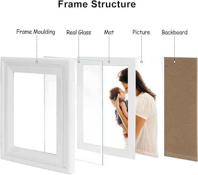 3 Vertical Horizontal Hinged Wood Picture Frame 4x6 and 5x7 Triple Folding Photo Frame Home Decor with Real Glass Front in White for Tabletop, Display 4x6 with Mat or 5x7 without Mat