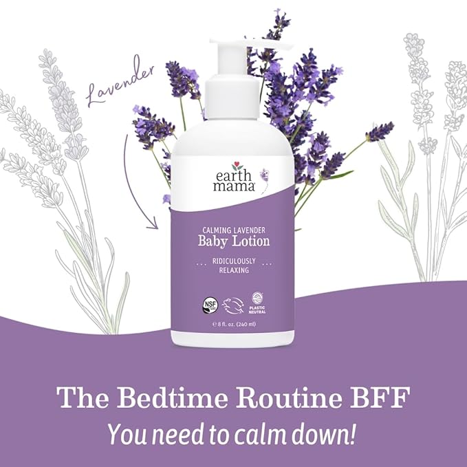 Earth Mama Calming Lavender Baby Lotion for Dry Skin, Calendula Cream for Newborn Skin Care, Organic Moisturizer for Children, Aloe Juice, Rooibos, & Shea Butter, Lavender Lotion, 8 Fl Oz (2Pk)