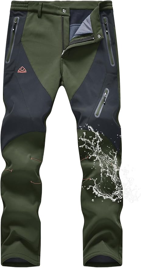 TBMPOY Men's Snow Pants Fleece Lined Hiking Winter Waterproof Softshell Ski Outdoor Insulated Climbing Pants Zipper Pockets