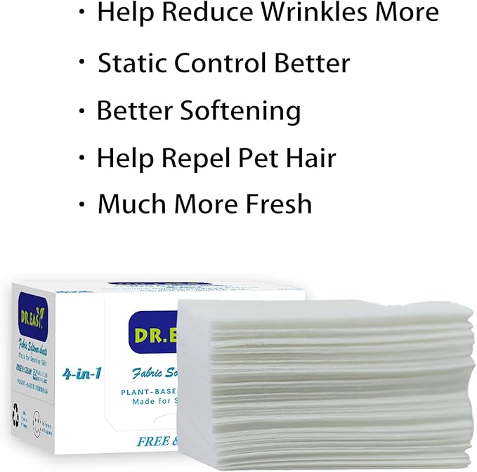 DR.EASY Dryer Sheets Plant Based Formula 504 Ct Fabric Softener sheets for Laundry Free & Clear Essential Oil Scented No Artificial Fragrances No Dyes Reduce Static & Wrinkles Help Repel Pet Hair