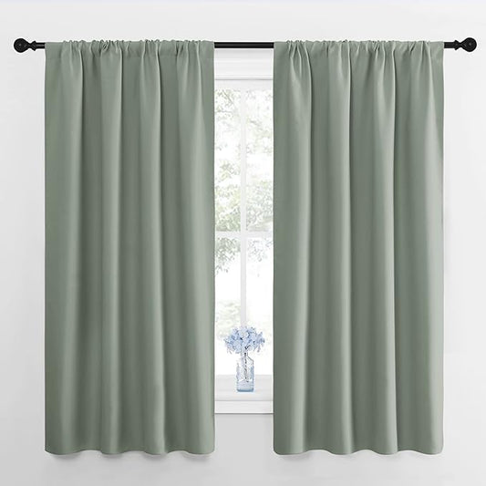 NICETOWN Window Curtains Blackout Drapes - Thermal Insulated Solid Rod Pocket Blackout Curtains/Draperies for Living Room (Greyish Green, One Pair, 42 by 63-Inch)