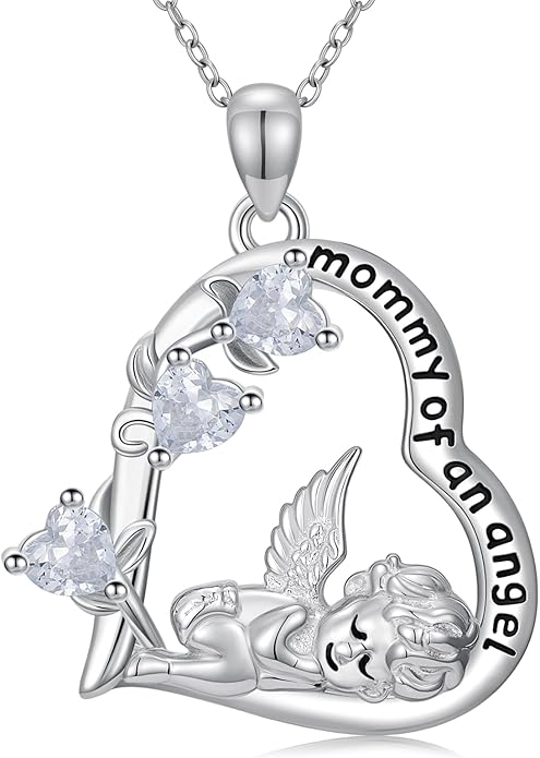 Miscarriage Necklace Gifts for Mothers 925 Sterling Silver Mommy of An Angel Pendant Memorial Jewelry Loss of Pregnancy Sympathy Gifts for Women