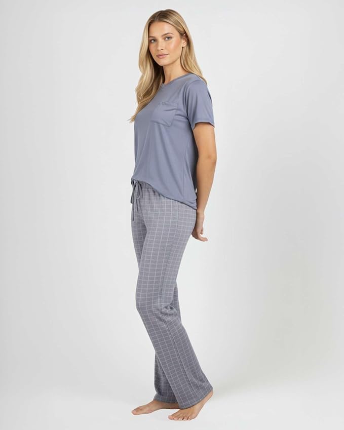Real Essentials 2 Pack: Women's Comfy Pajama Sets - Short & Long Sleeve Ladies Loungewear Sleepwear PJs (Available In Plus)
