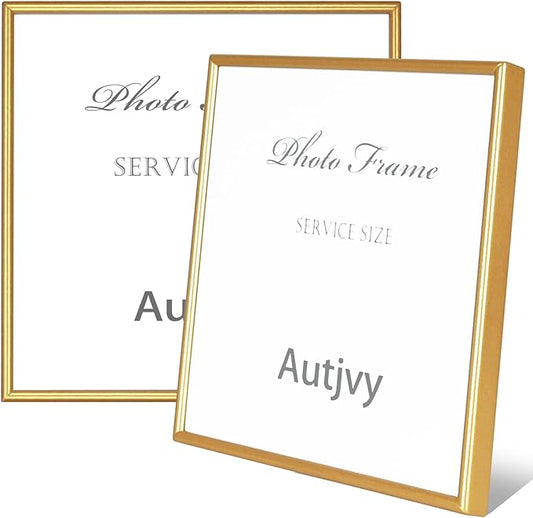5x5 Picture Frame Set of 2, Matte Gold Modern Simple Thin Aluminum Metal Photo Frames with HD Real Glass, Display for Tabletop and Wall Collage, 2 Pack