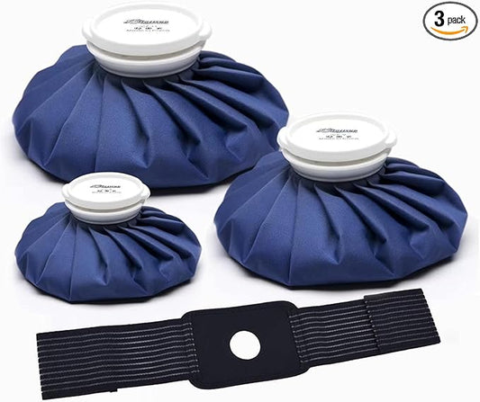 BICAREE Ice Packs for Injuries Reusable, Ice Cold Pack, Ice Bags Hot Water Bag for Hot & Cold Therapy and Pain Relief, 3 Ice Packs, 3 Sizes (6"/9"/11"), No-Leak Elastic Breathable Ice Bag