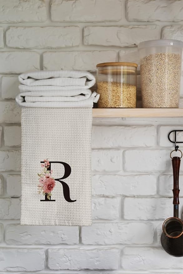 Kitchen Towel, Mode Monogram Letter R Kitchen Towel Dish Towel for Kitchen Dinning Bathroom, Waffle Kitchen Towel 16x24 Inches, DS105