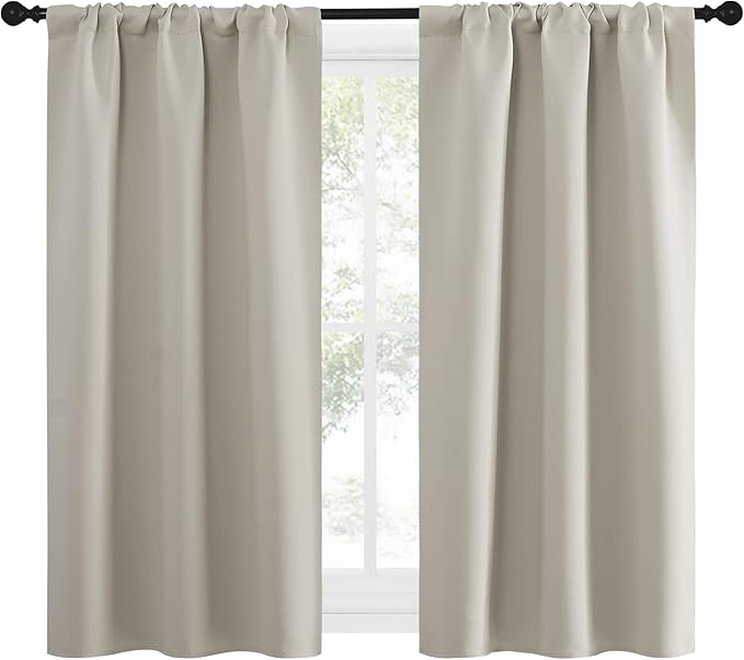 NICETOWN Blackout Curtains for Living Curtains, Room Darkening Window Curtain Panels, Easy-Care Solid Thermal Insulated Draperies/Drapes for Daughter Room (Natural, 2 Panels, 34 by 54)