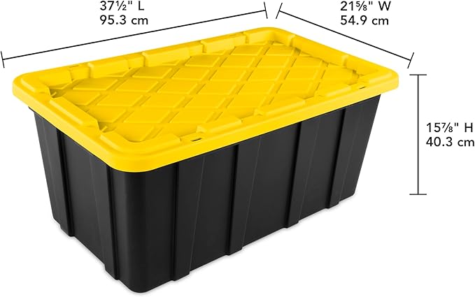 Sterilite 8-Pack Industrial Tote, Plastic Storage Container Bins with Lids, 38 Gallon - Heavy-Duty Organizing Containers for Closet, Bathroom, and Office