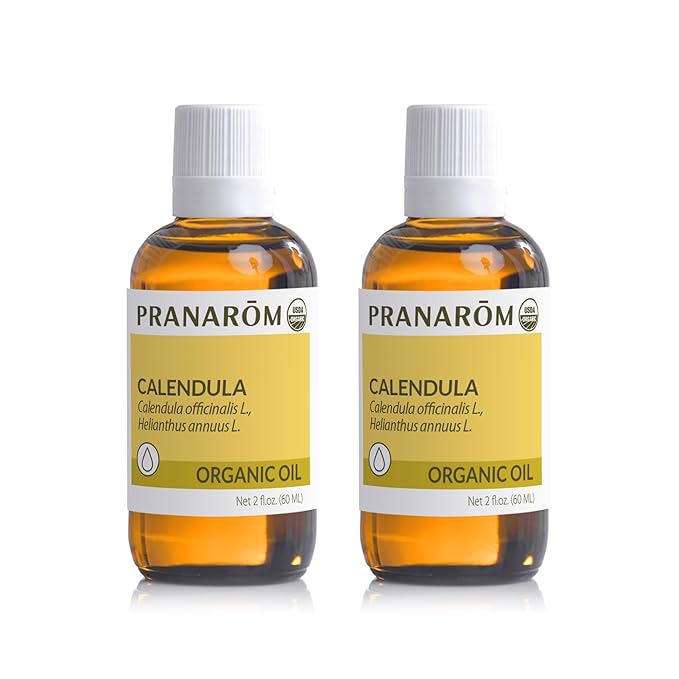 Pranarom - 2 Pack - USDA Certified Organic French Calendula Virgin Plant Oil - 2 fl oz Glass Bottles - Gentle Soothing Oil for Sensitive Skin, Moisturizer