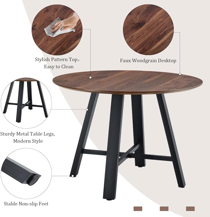 Round Dining Table Set for 4, Round Kitchen Dining Table and Chairs Set for 4,42" Modern Dining Room Table Set for 4 with Upholstered Chairs for Small Space Kitchen Office Cafe Apartment