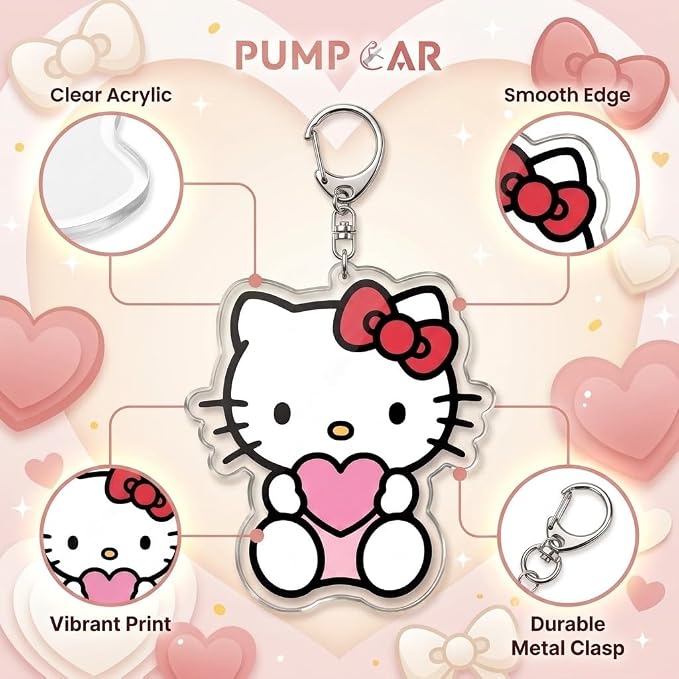 PumpCar Acrylic Keychain Double-Sided Charm Key Ring with Metal Clip Backpack Charm Bag and Car Key Accessory Collectible