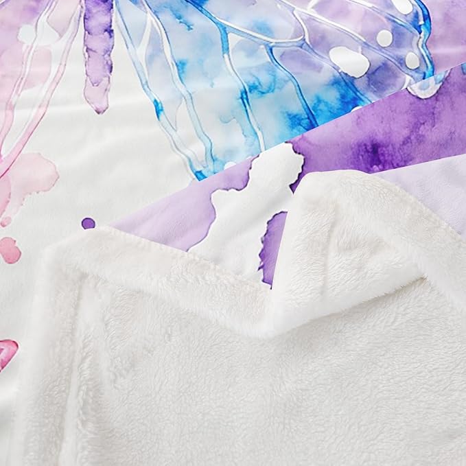 Feelyou Girls Watercolor Butterfly Fleece Throw Blanket Baby 30"x40" Kids Pink Purple Sherpa Blanket Plush Fuzzy for Bed Couch Chair Living Room, Girly Bed Blanket Room Decor