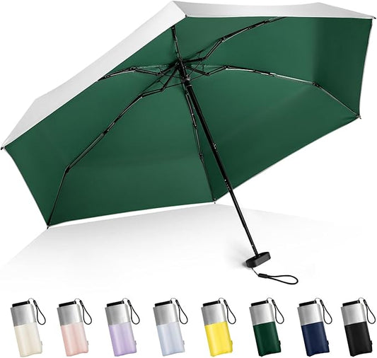 LEAGERA Mini Umbrella For Purse - UPF 50+ UV Blocker Sun Protection Umbrella, Small Micro Travel Parasol Design for Women, Dark Green