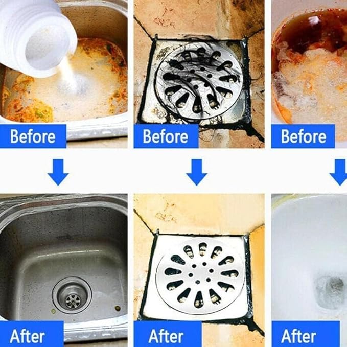 Powerful Fast-Acting Drain Cleaner Powder – Sink and Drain Clog Remover for Kitchen & Toilet Pipes – Deep Cleaning Formula, Fast Foaming, Heavy-Duty Clog Remover