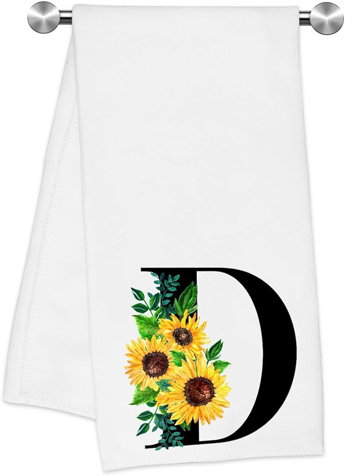 Monogrammed Sunflower Hand Towels,Ini-tial D Tea Towel Letter Kitchen Towels,Sunflower Gifts for Women,Monogram Dish Towel 17x23 Inch,Kitchen Bathroom Decorative Ini-tial Gifts for Mom Wife