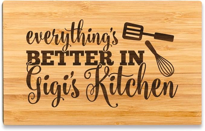 Andaz Press Laser Engraved Small Bamboo Wood Cutting Board, 9.5 x 6-inch, Everything is Better in Gigi's Kitchen, 1-Pack Grandma Mother's Day Mom's Birthday Grandma Cutting Board Grandma Gift Ideas