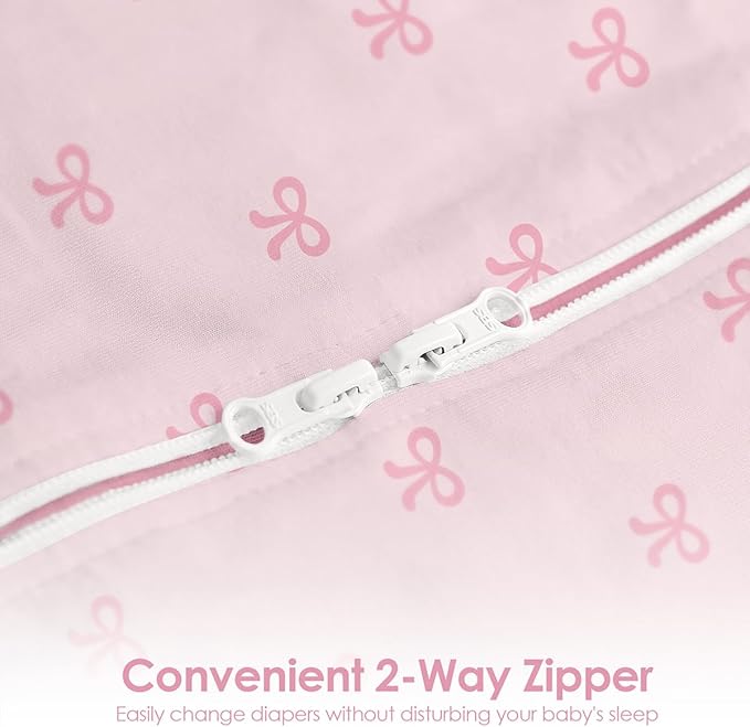 Baby Swaddle 0-2 Months, Cotton Arm-In Zipper Sleep Sack, Wearable Blankets Wrap for Newborn Infant Girls (Bow, Rainbow, Pack of 2)