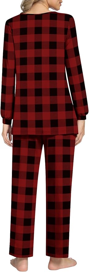 Anyally Women's Plus Size Pajama Sets Ladies Fall Pjs 2 Pieces Lounge Outfits V Neck Long Sleeves Sleepwear with Pockets