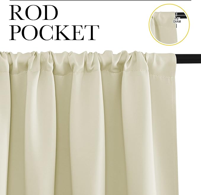 NICETOWN Blackout Curtains for Living Curtains, Beige, 2 Panels, 29 by 30, Room Darkening Window Curtain Panels, Easy-Care Solid Thermal Insulated Draperies/Drapes for Daughter Room