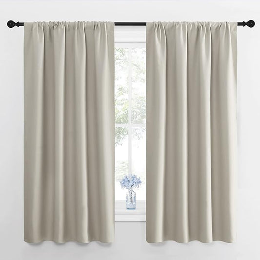 NICETOWN Blackout Curtains for Living Room, Darkening Window Curtain Panels, Easy-Care Solid Thermal Insulated Draperies/Drapes for Daughter Room (Natural, 2 Panels, 42 by 63)