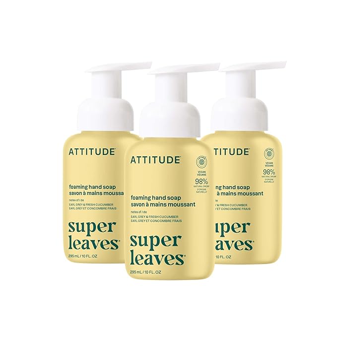 ATTITUDE Foaming Hand Soap, EWG Verified, Plant and Mineral-Based Ingredients, Vegan and Cruelty-free Personal Care Products, Earl Grey & Fresh Cucumber, 10 Fl Oz (Pack of 3)