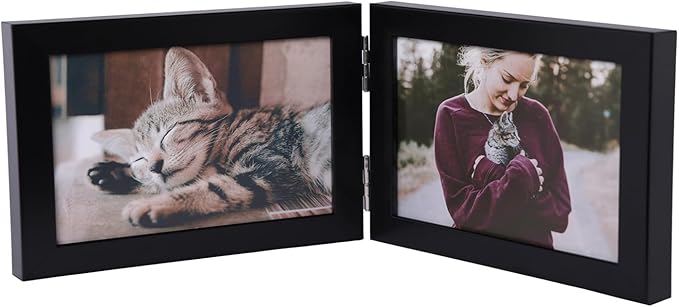 Double Horizontal 4X6 Hinged PS Family Picture Frame Collage For Desktop or Tabletop (Black 64X2)