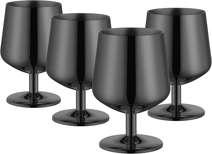 12oz Brandy Snifters Set of 4, Cognac Snifter Glasses, Sniffer Glass Whiskey, Black Drinking Glasses, Sniffer Glasses Bourbon, 18/10 Stainless Steel, Dishwasher Safe, Ideal Gift For Men, Wine Lover