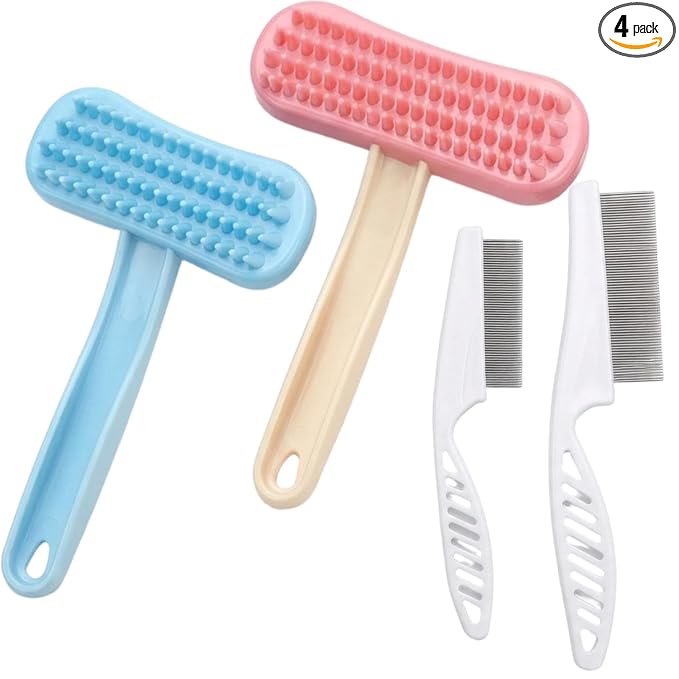 4pcs Bunny Brush Set, Rabbit Brush, Professional Bunny Grooming Tools for Rabbit Care, Pet Hair Maintenance for Shedding Season & Bath Time, in Pink, Blue and White Color