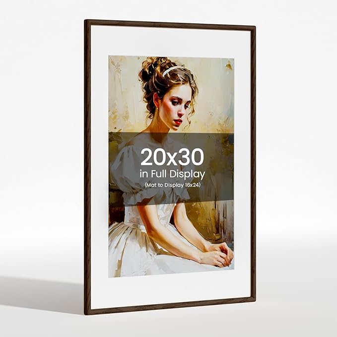 20x30 Picture Frame Natural Oak Wood From California-USA Walnut Color Finished Handcrafted 20 x 30 Poster Frame Matted to 16x24 Photo with Real Tempered Glass,for Photo,Certificate,Degree,Graduation