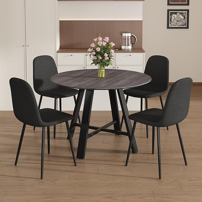 Round Dining Table Set for 4, Round Kitchen Dining Table and Chairs Set for 4,42" Modern Dining Room Table Set for 4 with Upholstered Chairs for Small Space Kitchen Office Cafe Apartment