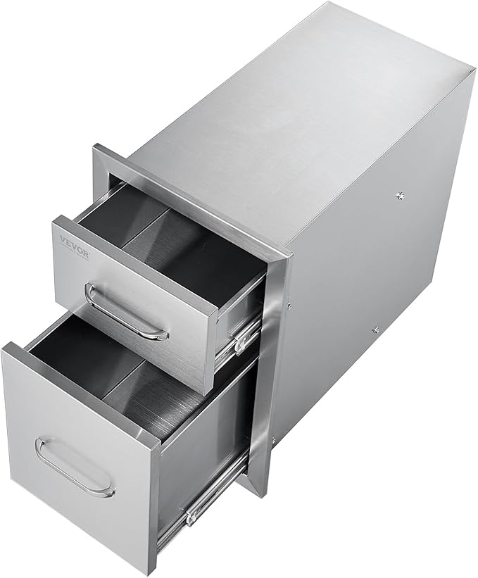 VEVOR Outdoor Kitchen Drawers 13" W x 20.5" H x 21" D, Flush Mount Double BBQ Access Drawers with Stainless Steel Handle, BBQ Island for Outdoor Kitchens or Patio Grill Station