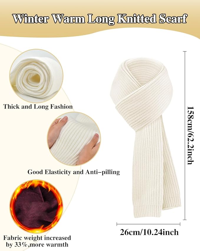 Winter Beanie Hat Scarf Gloves Set for Women, Fleece Knit Pompom Beanie Neck Warmer Long Scarf Touchscreen Gloves 3 in 1 Set