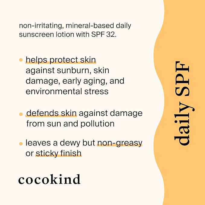 Cocokind Daily SPF, Mineral Face Sunscreen with Zinc Oxide, SPF 32, Reef Safe, Unscented, All Skin Types, Non-Toxic, Cruelty Free, 1.7 fl oz