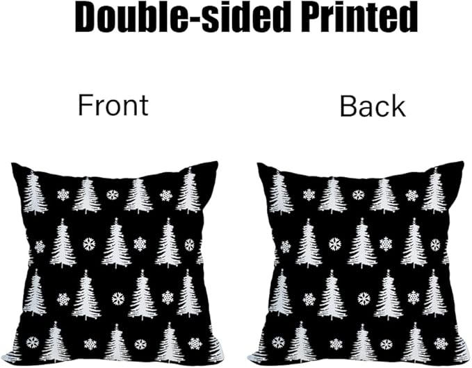 Fukeen 2 Pack Waterproof Outdoor Christmas Tree Decor Pillow Covers 18x18 Inch White and Black Forest Pine Trees Xmas Throw Pillow Covers Snowflake Winter Decorations Cushion Cover Double Sided