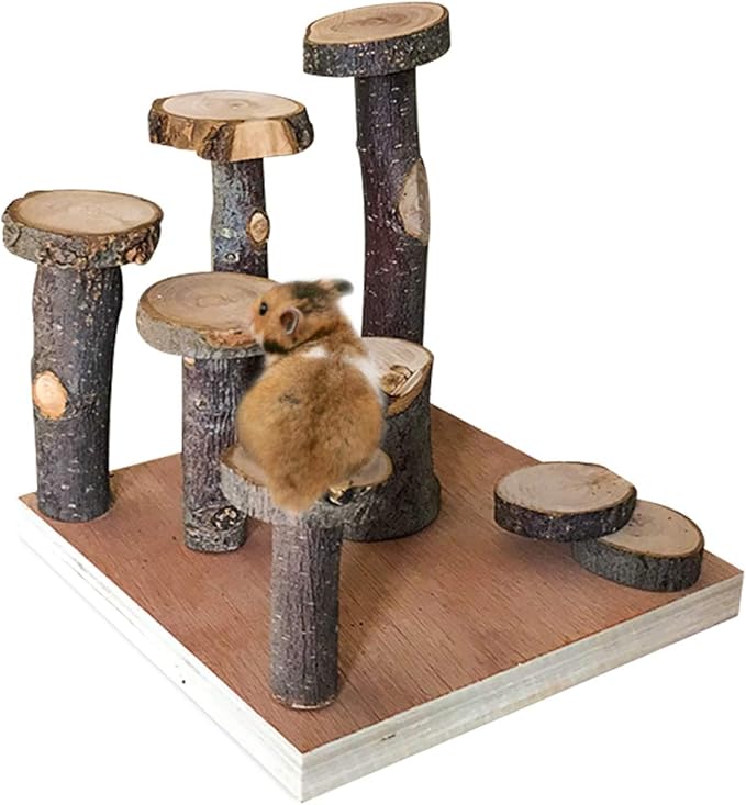 Wooden Hamster Platform Climb Toy Cage Accessories for Gerbil Dwarf Hamster | Exercise activity playground, Syrian hamster climb stairs, Natural wood chewing enrichment toys