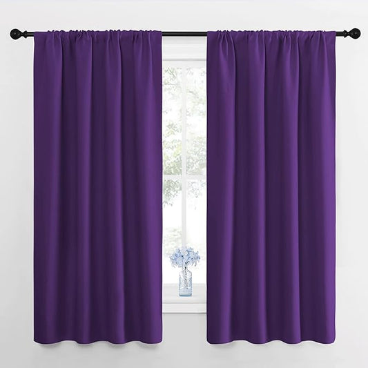 NICETOWN Blackout Curtains for Living Room - Triple Weave Home Decoration Thermal Insulated Solid Rod Pocket Blackout Drapes for Bedroom(Set of 2, 42 x 63 Inch, Royal Purple)
